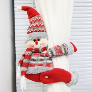 Christmas snowman curtain buckle tieback with red and white knit hat and scarf decoration