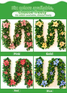 Guirnaldas de Navidad en cuatro colores con luces LED, flores de pascua y adornos