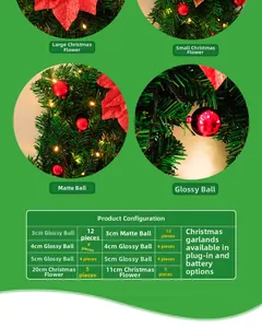 Especificaciones de la guirnalda navideña de 2,7 m con flores de pascua y bolas decorativas