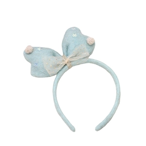 Plush light blue Christmas headband with snowflake felt bow for winter holiday party hair
