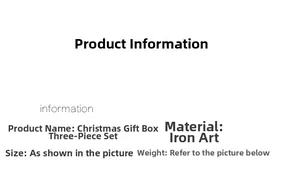 Technical specifications for a 3-piece iron Christmas gift box set with product dimensions