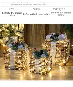 Three-piece glowing Christmas gift box set with rattan texture and warm LED lighting