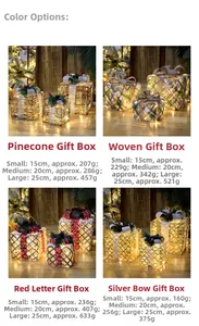 Detailed size and weight chart for three-piece set of LED Christmas gift box decorations