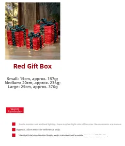 Detailed view of red Christmas glowing gift box set with green bows in home scenery