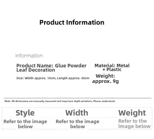Detailed specification sheet for glitter iron leaf Christmas tree decoration dimensions