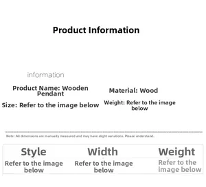 Detailed specification chart showing material and size info for wooden heart ornaments