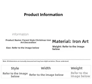 Detailed product specifications and material info for rattan style iron Christmas ornament