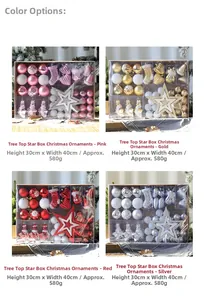 Christmas tree ornament set with star topper and mixed baubles in four festive colors