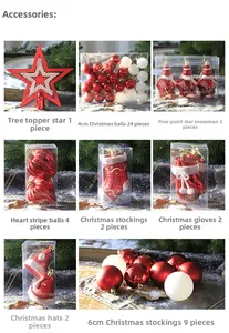 Detail list of 47pcs red and white Christmas ornaments set with star and balls
