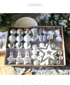Silver Christmas tree ornaments set with assorted glitter baubles and star in a gift box
