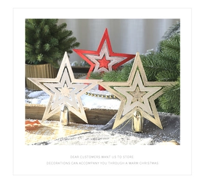 Glittery red and gold star tree toppers with hollow five-pointed design for Christmas decor