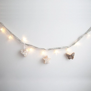 Hanging wooden heart star butterfly LED light string decorations with cotton rope