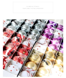 Détail de boules de Noël multicolores avec motifs scintillants dans une boîte de 16 compartiments
