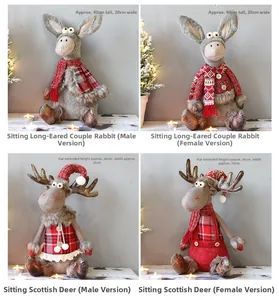 Detailed dimensions for plush Christmas reindeer and rabbit festive table ornaments