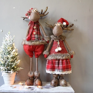 Christmas Reindeer Plush Doll Nordic Plaid Deer Figurine Handmade Telescopic Xmas Ornament For Home Holiday Decoration