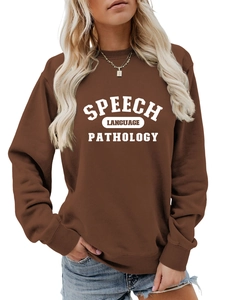 Καφέ φούτερ Speech Language Pathology με λευκά γράμματα και ριμπ μανσέτες