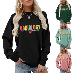 Sweatshirt Décontracté pour Femmes Imprimé Cœur Radiology Technologist Manches Longues Col Rond Mélange de Coton Pullover Top