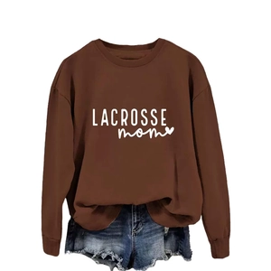 Dark brown Lacrosse Mom crewneck sweatshirt with white heart graphic and lettering