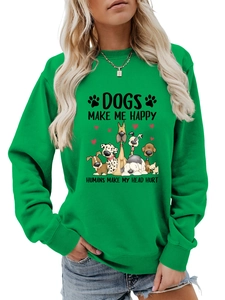 Détail du sweat vert Dogs Make Me Happy avec col et poignets en tricot côtelé