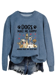 Sweat bleu avec slogan Dogs Make Me Happy et imprimé de chiens de dessin animé