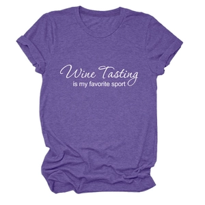 Purple heather T-shirt for women with Wine Tasting is my favorite sport print