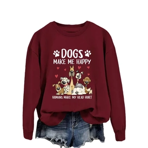 Sweat rouge foncé à col rond avec motifs de chiens et slogan Dogs Make Me Happy