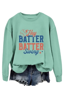 Détail du sweat vert menthe avec imprimé baseball coloré Hey Batter Batter Swing tendance