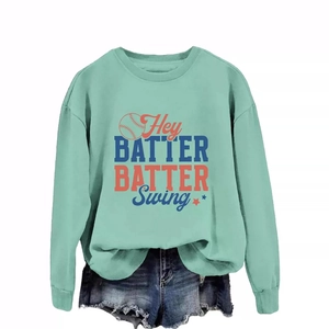 Sweat-shirt vert menthe à col rond avec motif baseball 'Hey Batter Batter Swing'