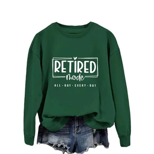 Dark green sweatshirt featuring Retired Mode print and heart frame design on white background