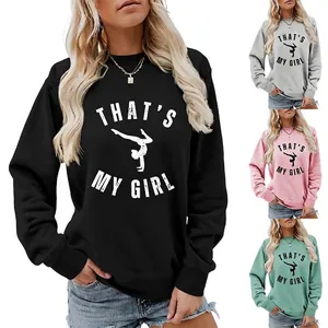Sweat-shirt Femmes Col Rond Mélange Coton Manches Longues That's My Girl Silhouette Gymnaste Imprimé Pullover Décontracté