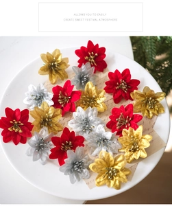 Glitter poinsettia ornaments in red gold and silver for Christmas tree decoration
