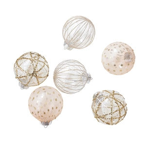 Set mit sechs 8 cm großen bemaltem Weihnachtskugeln mit goldenem Glitzermuster
