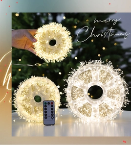 Detail of LED cluster fairy lights in three sizes with remote for festive tree decoration