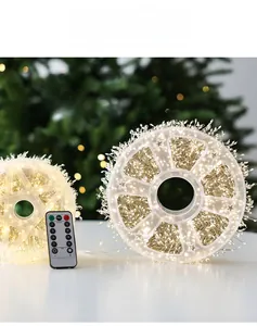 Dual LED warm white firecracker fairy lights with remote on a star-shaped plastic reel