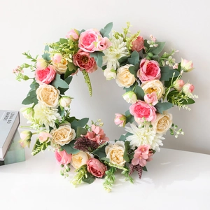 Couronne de pivoines et roses artificielles de style européen pour décoration murale