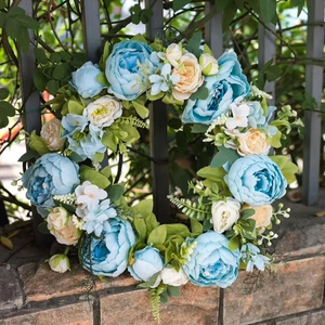 Blue peony and white rose artificial wreath for wedding and home door decor