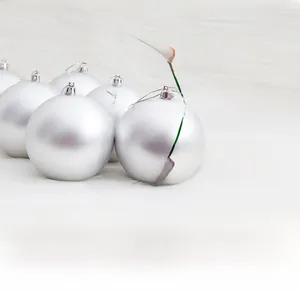 Detail of silver Christmas ball ornaments featuring glossy and matte electroplated finishes