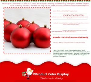 Detail view of matte red PVC Christmas ball ornaments with product size specifications