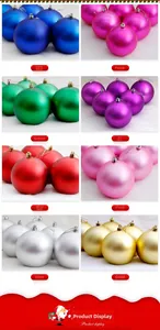 Detail view of 8 multi-colored matte and metallic Christmas baubles on faux fur snow