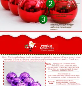 Detail of assorted 10cm red and purple Christmas balls in professional OPP packaging