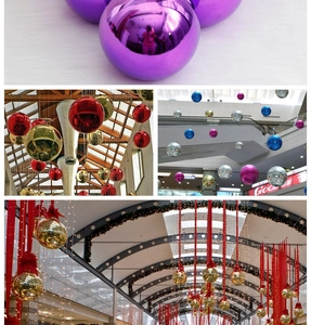 Detail of 8cm glossy purple electroplated Christmas balls hanging in mall decoration