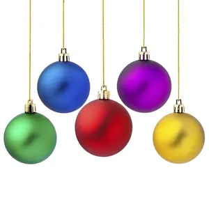 Set of 5 matte colorful Christmas balls decorations in gold blue red green and purple