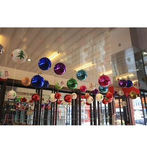 Assorted silver and colorful electroplated Christmas balls hanging for tree decoration