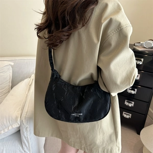 Fashionable black marble pattern crescent shoulder bag for women with minimalist style