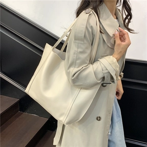 Borsa tote bianca crema minimalista di grande capacità con doppi manici per ogni giorno