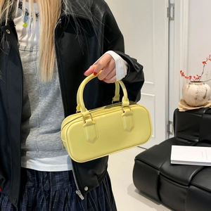 Fashionable candy-colored pillow bag in pale yellow faux leather for women