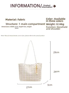 Detaillierte Größenangaben für die weiße Tweed-Schultertasche mit Perlen-Schleifen-Detail