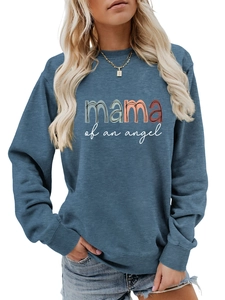 Détail de l'imprimé Mama of an Angel multicolore sur sweat-shirt bleu marine col rond