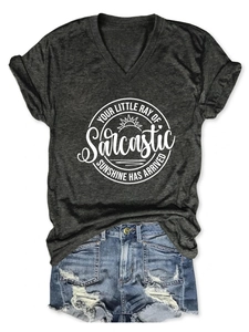 Détail à plat d'un t-shirt gris anthracite col en V avec slogan et d'un short en jean déchiré