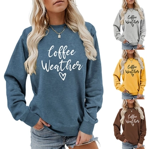Detail showing various colors of Coffee Weather long sleeve sweatshirts with heart print